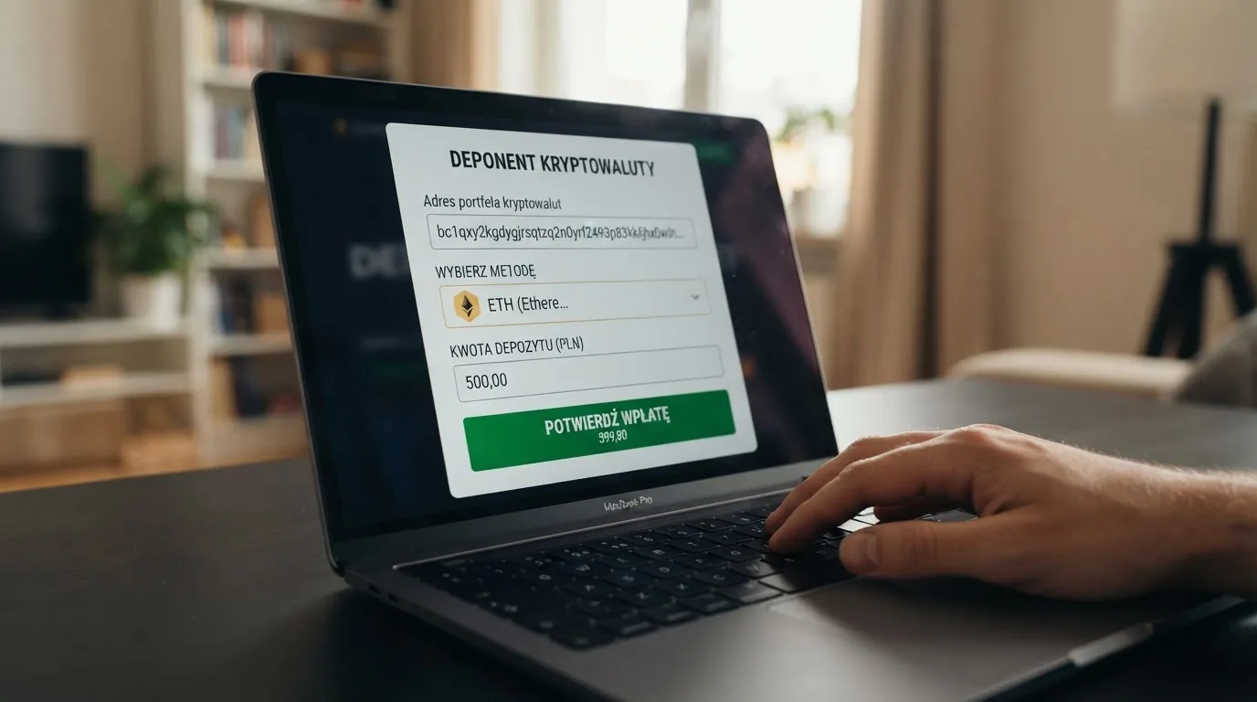 Zbliżenie na formularz wpłaty w kasynie online z polem na adres portfela kryptowalutowego BNB Smart Chain.