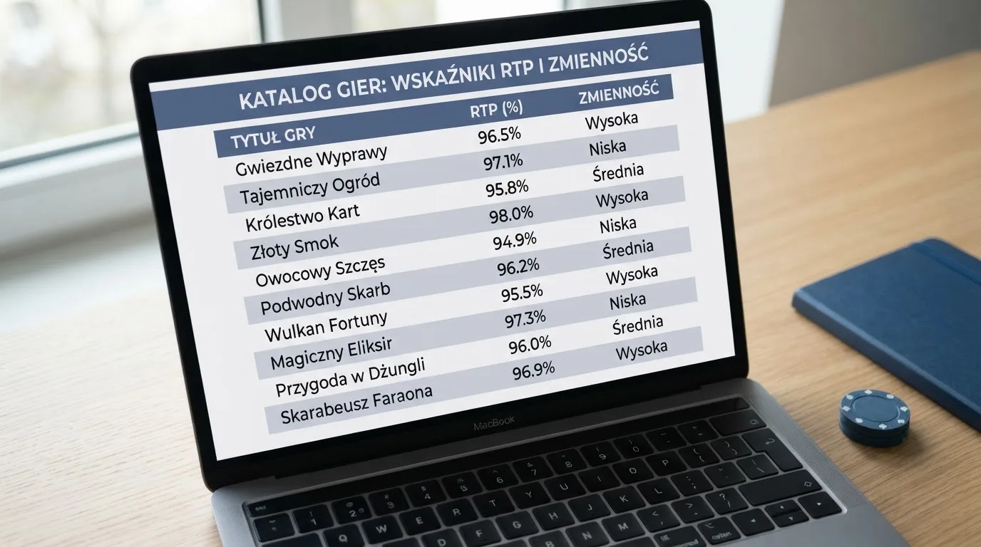 Ekran laptopa z tabelą porównawczą kilku serwisów kasynowych, bez widocznych logotypów marek